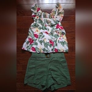 Janie and Jack Green Shorts and Floral shirt